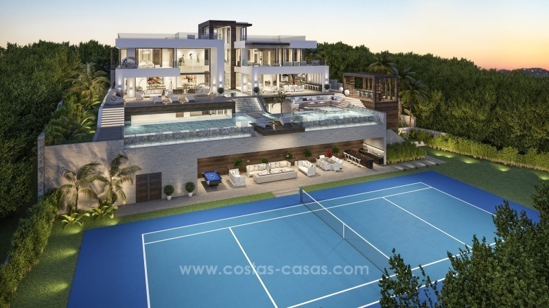 Villa contemporaine avec piste de tennis à vendre au coeur de la vallée du Golf, Nueva Andalucía, Marbella