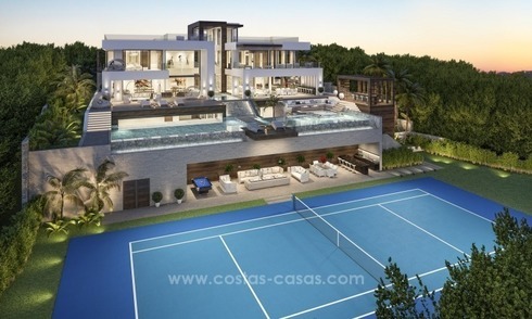 Villa contemporaine avec piste de tennis à vendre au coeur de la vallée du Golf, Nueva Andalucía, Marbella 