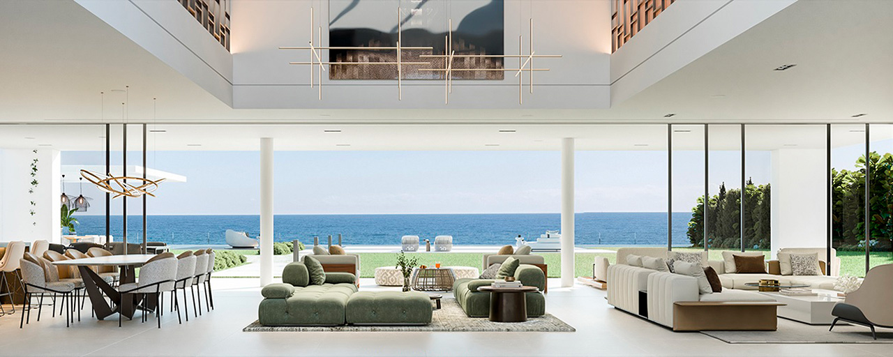 Villa design exclusive à vendre sur une plage de première ligne avec vue imprenable sur la mer sur le nouveau Golden Mile entre Marbella et Estepona