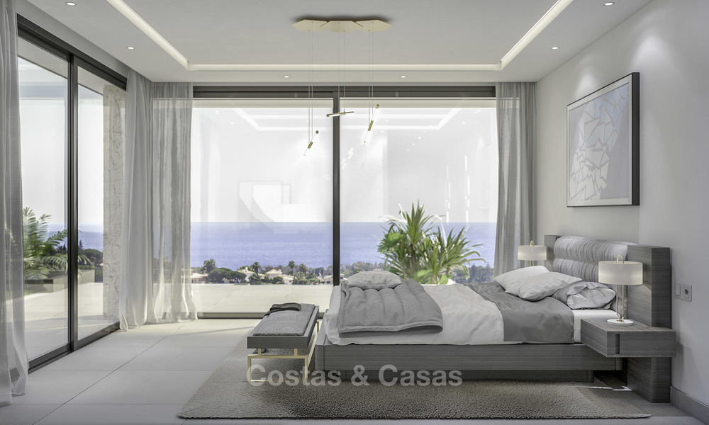 Nouvelles villas de luxe contemporaines avec des vues spectaculaires sur la mer et les montagnes à vendre à Elviria, Marbella 15230