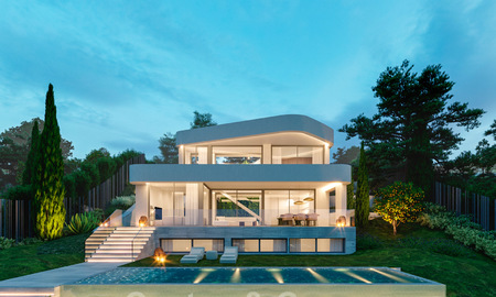 Terrain + project pour un villa contemporaine neuve à vendre, première ligne de golf à Estepona 26280