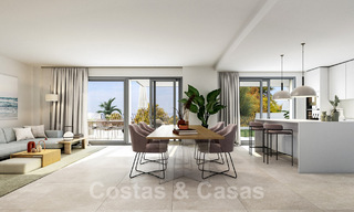 Nouvelles maisons de ville au design avant-gardiste avec vue sur la mer à vendre dans un prestigieux complexe de golf à Mijas Costa, Costa del Sol 32650 