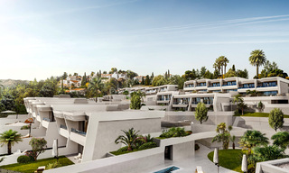 Nouvelles maisons de ville au design avant-gardiste avec vue sur la mer à vendre dans un prestigieux complexe de golf à Mijas Costa, Costa del Sol 32653 