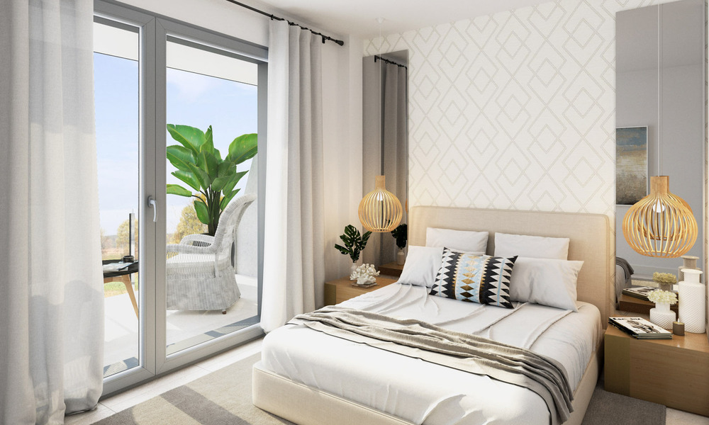 Nouvelles maisons de ville au design avant-gardiste avec vue sur la mer à vendre dans un prestigieux complexe de golf à Mijas Costa, Costa del Sol 32660