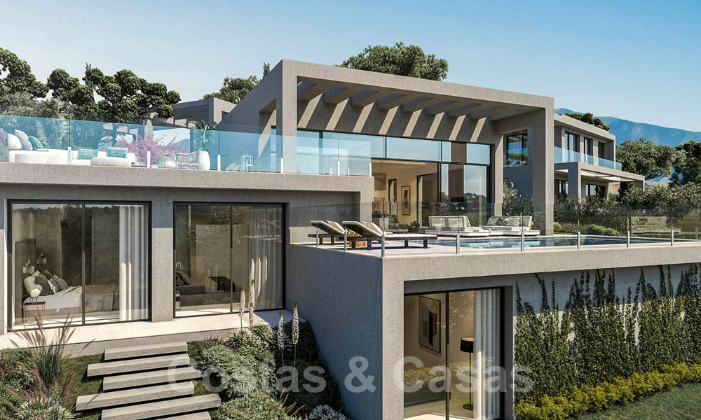 Villas contemporaines sur plan à vendre avec vue panoramique sur la mer, dans une communauté fermée avec club-house et commodités à Marbella - Benahavis 34346