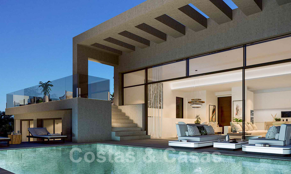 Villas contemporaines sur plan à vendre avec vue panoramique sur la mer, dans une communauté fermée avec club-house et commodités à Marbella - Benahavis 34349