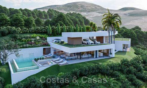 Villa contemporaine et moderne à vendre, située dans un environnement naturel, avec une vue imprenable sur la vallée et la mer, dans un complexe fermé à Benahavis - Marbella 40511