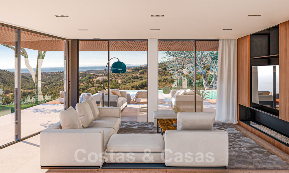 Villa contemporaine et moderne à vendre, située dans un environnement naturel, avec une vue imprenable sur la vallée et la mer, dans un complexe fermé à Benahavis - Marbella 40520
