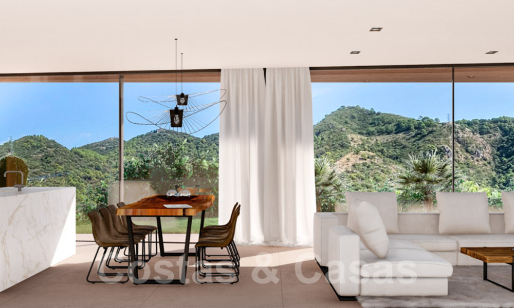 Villa contemporaine et moderne à vendre, située dans un environnement naturel, avec une vue imprenable sur la vallée et la mer, dans un complexe fermé à Benahavis - Marbella 40521