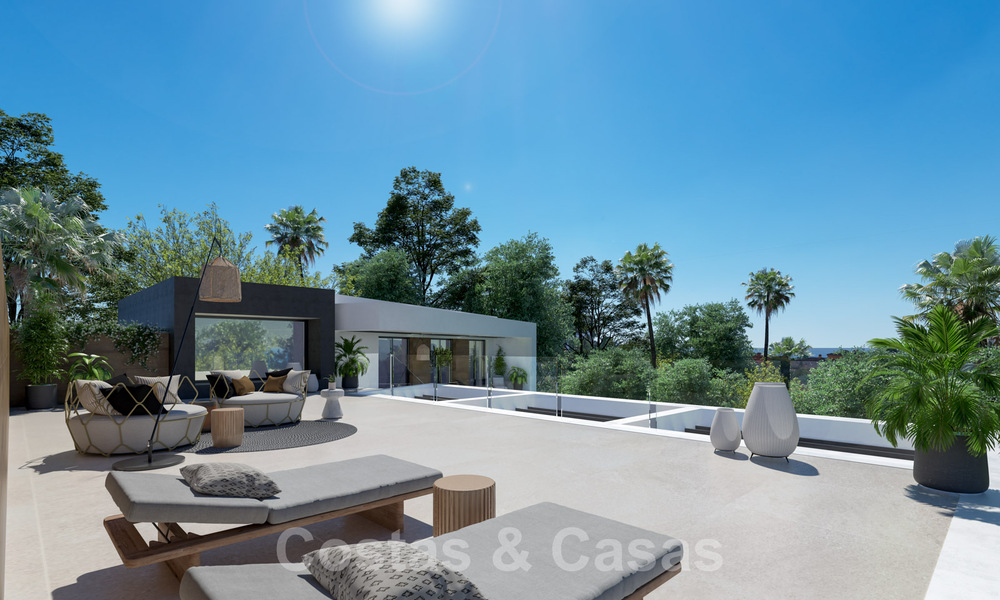 Vente d'une villa design sur plan, avec solarium, à distance de marche de la plage dans le quartier chic de Guadalmina Baja à Marbella 42578