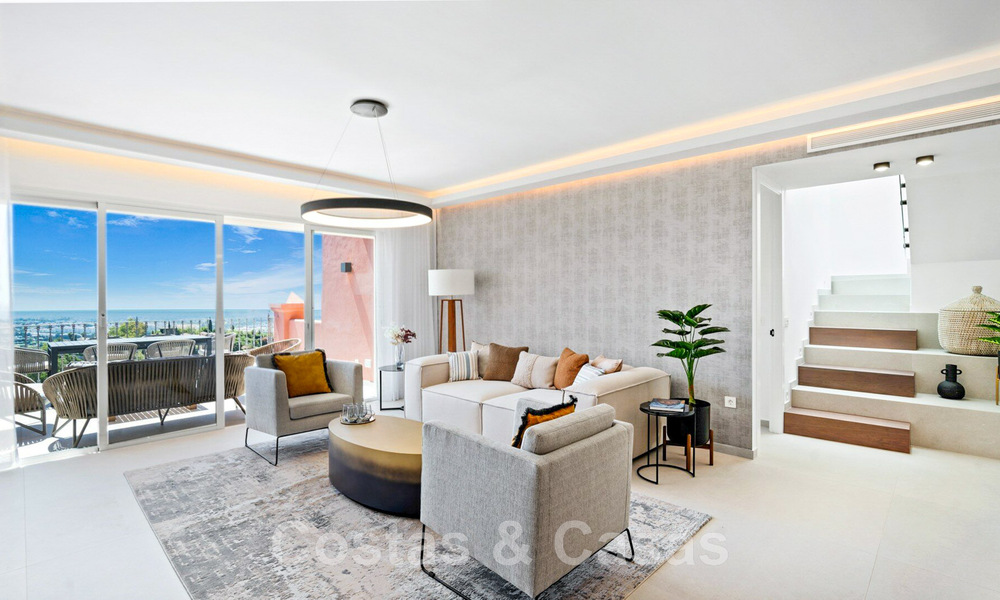 Penthouse moderne et rénové de 4 chambres à vendre avec une vue sublime sur la mer dans une communauté fermée à Benahavis - Marbella 47150