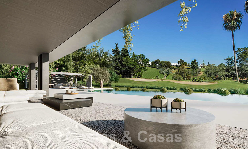 Terrain à bâtir avec un projet de villa design innovante à vendre en bordure de golf, dans un quartier résidentiel fermé et sécurisé à Nueva Andalucia, Marbella 62557