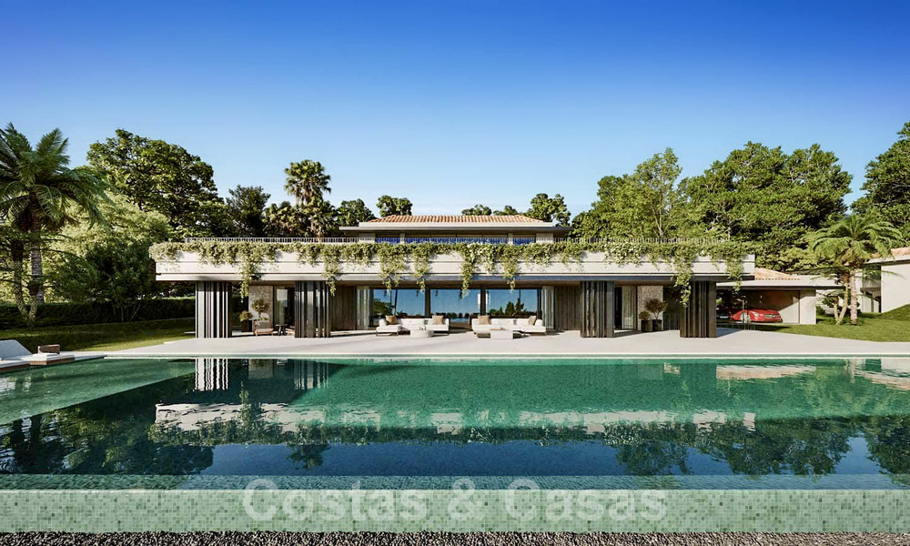 Terrain à bâtir avec un projet de villa design innovante à vendre en bordure de golf, dans un quartier résidentiel fermé et sécurisé à Nueva Andalucia, Marbella 62564