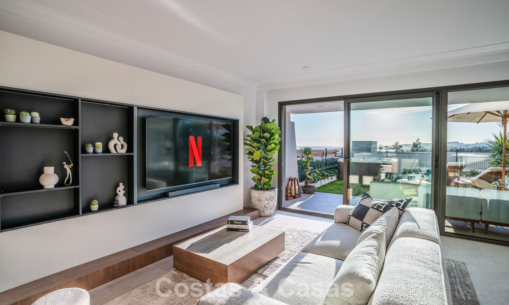 Villa en rangée de conception moderniste avec vue sur la mer à vendre dans un complexe de premier plan à Mijas Costa, Costa del Sol 777858