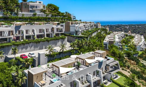 Lancement! Villas mitoyennes modernes avec vue mer à vendre dans un complexe de style resort à Elviria, Est de Marbella 793134