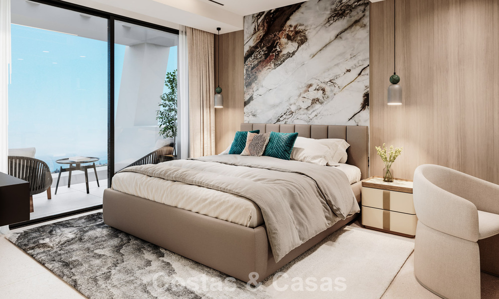 Lancement! Villas mitoyennes modernes avec vue mer à vendre dans un complexe de style resort à Elviria, Est de Marbella 793144